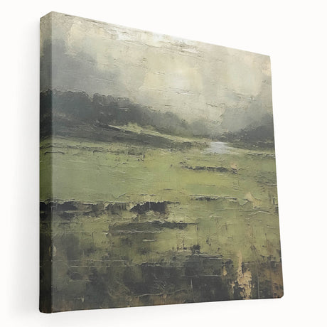 Abstract landscape wall art on stretched canvas displaying vibrant colors and fluid shapes, showcasing a contemporary artistic design ideal for modern home decor.