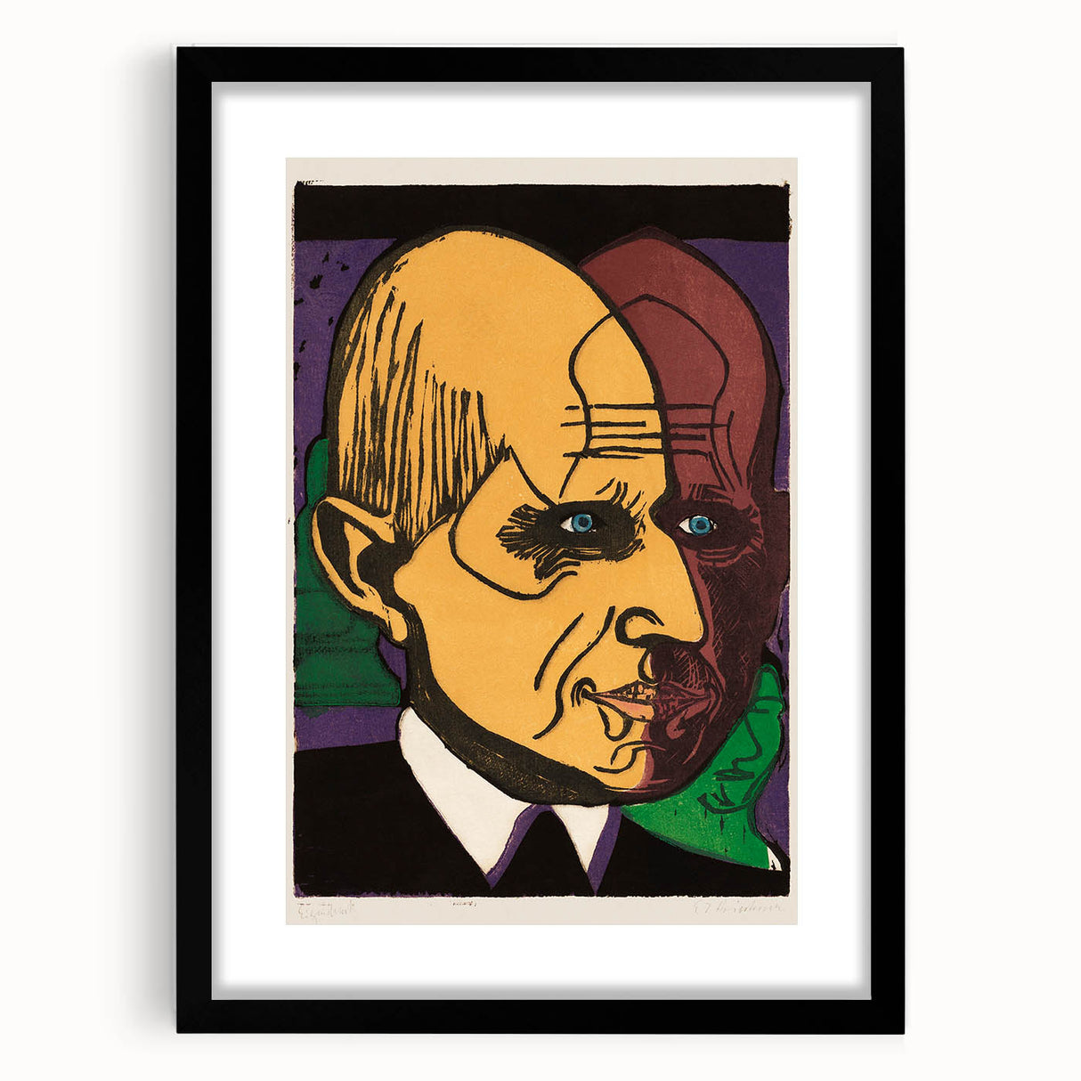Expressionist Art - Vibrant Dual Portrait with Bold Colors