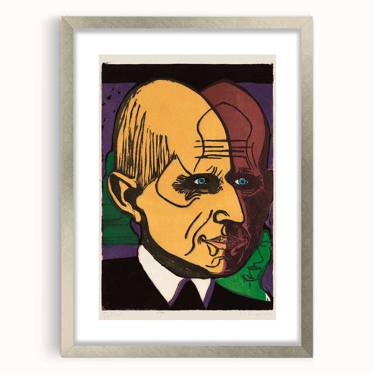 Expressionist Art - Vibrant Dual Portrait with Bold Colors