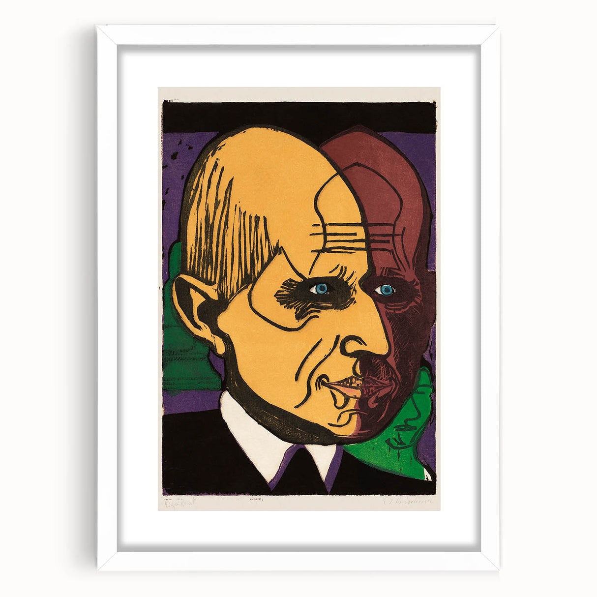 Expressionist Art - Vibrant Dual Portrait with Bold Colors