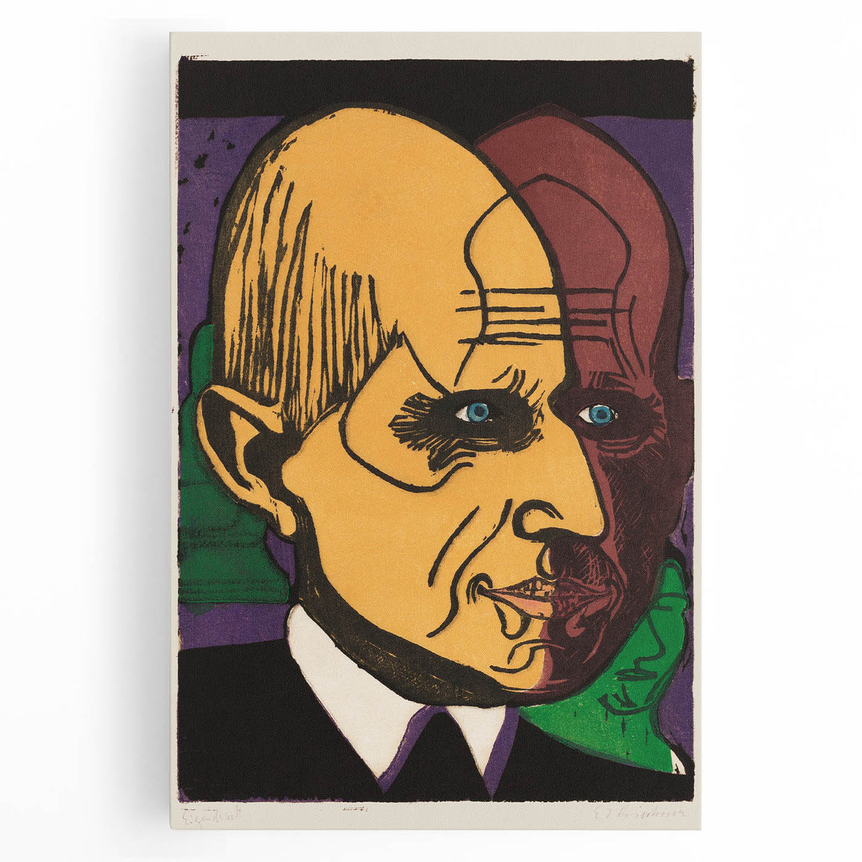 Expressionist Art - Vibrant Dual Portrait with Bold Colors