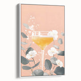 Extra large vintage poster art on framed canvas, featuring colorful food and drink motifs on a black background.