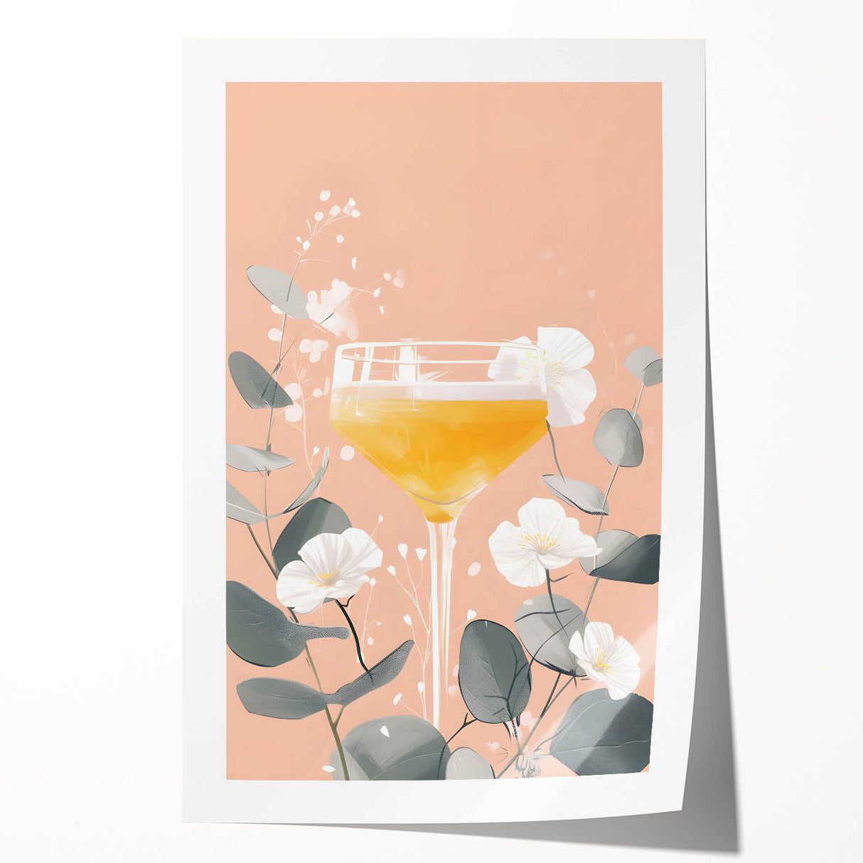 Extra large rolled print of vibrant floral art on a white background, ideal for dining room wall decor.