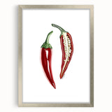 Textured art print of abstract fruits in muted earth tones, framed in silver, ideal for bedroom wall decor.