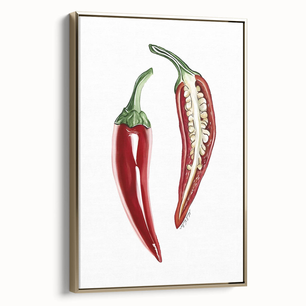 Framed canvas featuring a vintage poster art of assorted fruits in muted earth tones, ideal for bedroom wall decor.