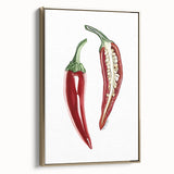 Framed canvas featuring a vintage poster art of assorted fruits in muted earth tones, ideal for bedroom wall decor.