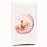 Sleeping Teddy on Moon Print - Nursery Wall Art for Kids