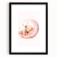Sleeping Teddy on Moon Print - Nursery Wall Art for Kids