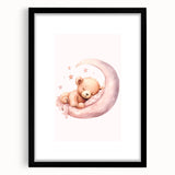 Sleeping Teddy on Moon Print - Nursery Wall Art for Kids