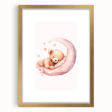 Sleeping Teddy on Moon Print - Nursery Wall Art for Kids