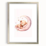 Sleeping Teddy on Moon Print - Nursery Wall Art for Kids