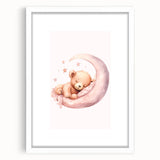 Sleeping Teddy on Moon Print - Nursery Wall Art for Kids