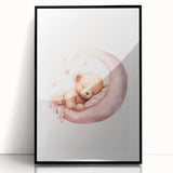 Sleeping Teddy on Moon Print - Nursery Wall Art for Kids