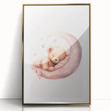Sleeping Teddy on Moon Print - Nursery Wall Art for Kids