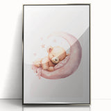 Sleeping Teddy on Moon Print - Nursery Wall Art for Kids