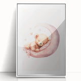 Sleeping Teddy on Moon Print - Nursery Wall Art for Kids