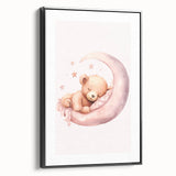 Sleeping Teddy on Moon Print - Nursery Wall Art for Kids