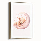Sleeping Teddy on Moon Print - Nursery Wall Art for Kids