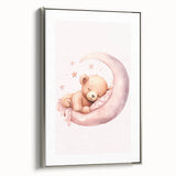 Sleeping Teddy on Moon Print - Nursery Wall Art for Kids