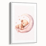 Sleeping Teddy on Moon Print - Nursery Wall Art for Kids