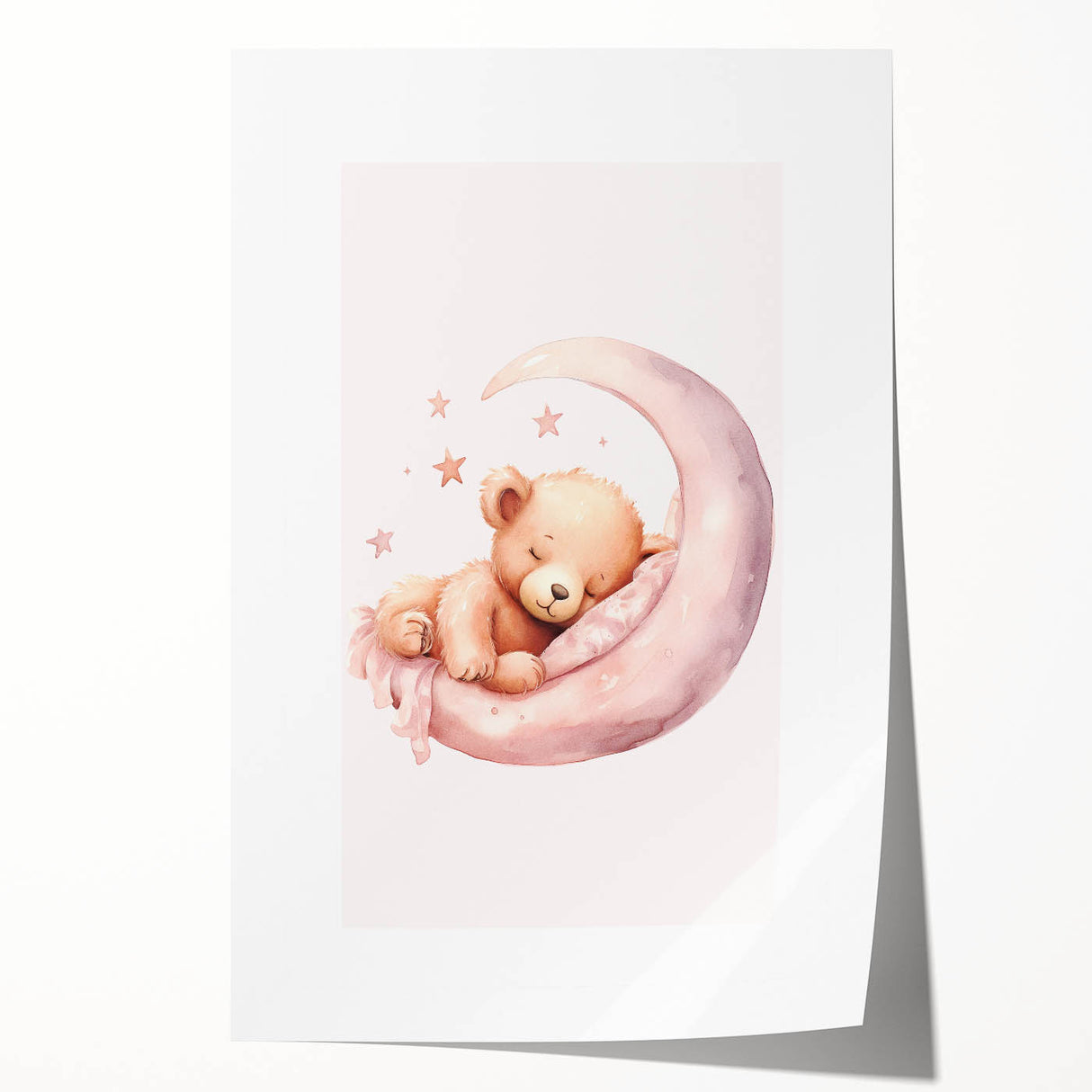 Sleeping Teddy on Moon Print - Nursery Wall Art for Kids