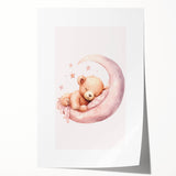 Sleeping Teddy on Moon Print - Nursery Wall Art for Kids