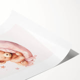 Sleeping Teddy on Moon Print - Nursery Wall Art for Kids