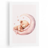 Sleeping Teddy on Moon Print - Nursery Wall Art for Kids