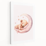 Sleeping Teddy on Moon Print - Nursery Wall Art for Kids
