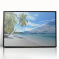 Framed acrylic artwork depicting a serene beach landscape with vibrant colors, set in a sleek black frame, perfect for enhancing home decor.