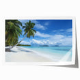 Stunning landscape rolled print showcasing a serene beach scene with soft waves and golden sand, beautifully packaged in a protective cardboard tube. Ideal for beach-themed decor.
