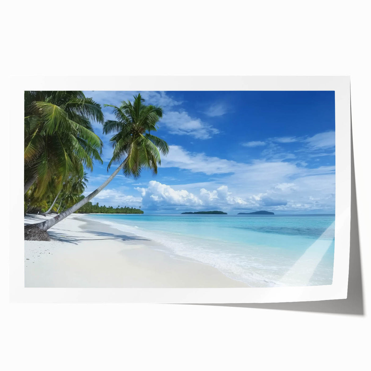 Stunning landscape rolled print showcasing a serene beach scene with soft waves and golden sand, beautifully packaged in a protective cardboard tube. Ideal for beach-themed decor.