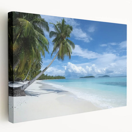 Landscape canvas artwork depicting serene beaches at sunset, showcasing vibrant colors and gentle waves, ideal for coastal home decor.