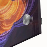 Close-up of a vibrant acrylic landscape artwork depicting colorful canyons with intricate details, showcasing rich textures and bold hues, ideal for modern home decor.