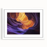 Landscape print featuring a canyon scene, framed with a white mat, showcasing vibrant colors and textures, ideal for home decor and nature enthusiasts.