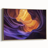 Framed landscape canvas artwork showcasing stunning canyons in vibrant colors, accented with a gold frame. Ideal for adding elegance to home decor.