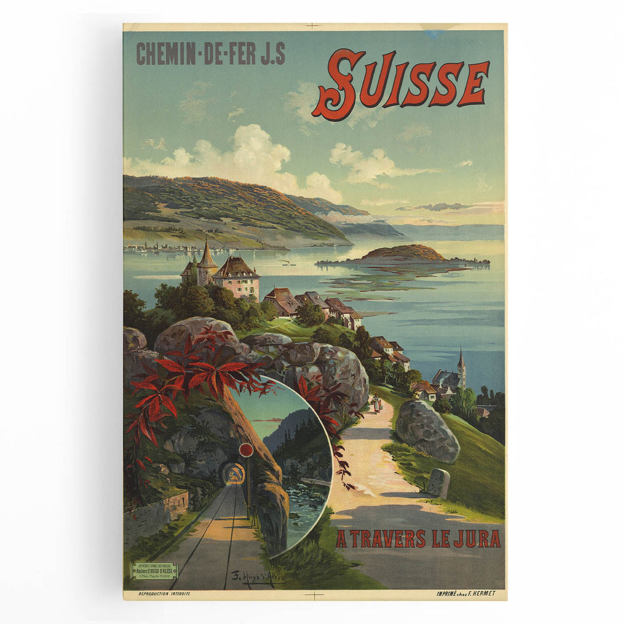 Vintage Switzerland Travel Poster - Jura Region Scenic Art Print