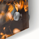 Large abstract wall art featuring mid-century modernist autumnal colors on acrylic glass, ideal for dining room ambiance.