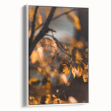 Vintage poster art depicting an autumnal scene with colorful foliage on a large framed canvas.