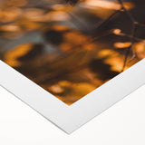 Art deco poster featuring an autumnal forest scene in orange and brown tones on rolled canvas, ideal for dining room decor.