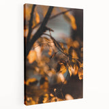 Large abstract fall scene on stretched canvas with warm red and orange tones, ideal for kitchen wall art.