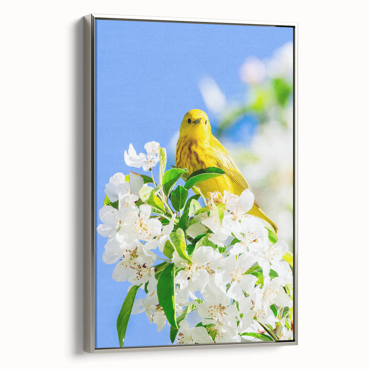 Landscape art painting of spring season on framed canvas, featuring colorful trees and a black background.