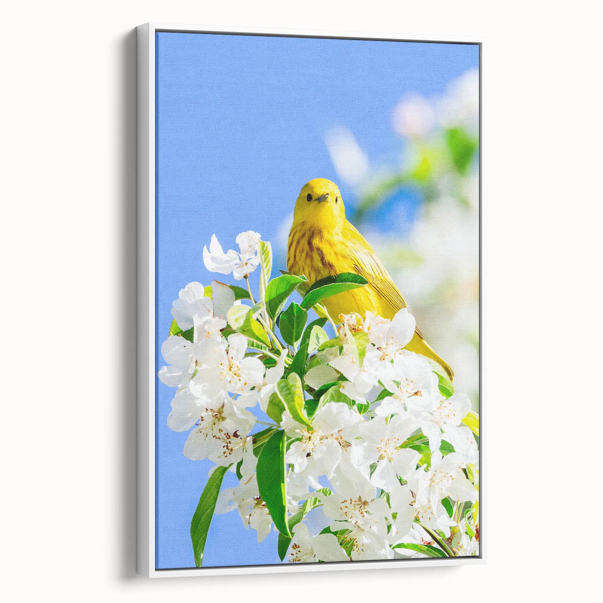 Vintage poster art featuring a colorful spring scene on a large framed canvas, ideal for living room decor.