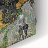 Large abstract wall art in mid-century modernist style on acrylic glass, featuring swirling blue and yellow tones.