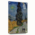 Vincent van Gogh-inspired acrylic print featuring swirling blue and yellow tones, ideal for dining room decor.