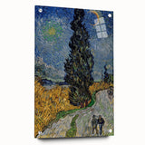 Vincent van Gogh-inspired acrylic print featuring swirling blue and yellow tones, ideal for dining room decor.