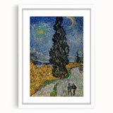 Textured abstract art print depicting swirling blue and yellow patterns on a white framed canvas, ideal for bedroom art.