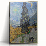 Framed acrylic print of a Van Gogh-inspired abstract painting in vibrant blues and yellows.