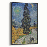 Black and white vintage poster art of a landscape on framed canvas, ideal for bedroom decor.