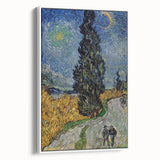 Vintage poster art of Van Gogh's painting on extra large framed canvas, featuring colorful art on a black background.